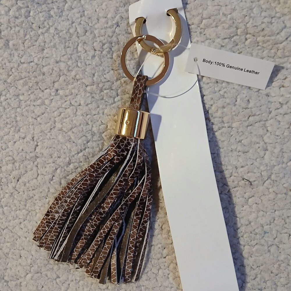G.I.L.I  Snakeskin Patterned leather tassel Keychain / Purse charm NWT